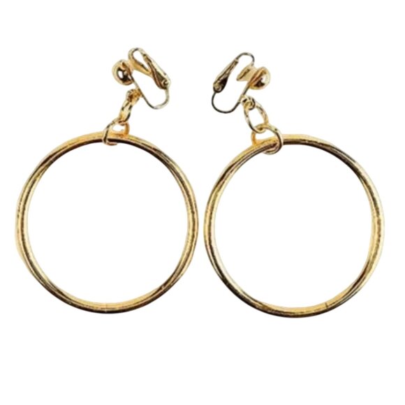 2 3/8 Inch 60mm Hoop Clip On Earrings Gold Tone - Picture 7 of 8